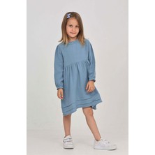 Toontoy Kız Çocuk Oversize Bisiklet Yaka Uzun Kollu Dokulu Elbise