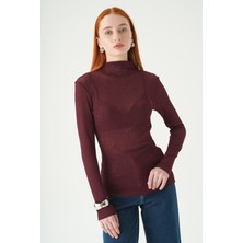 Rays Bordo Dik Yaka Uzun Kol Bluz 251131