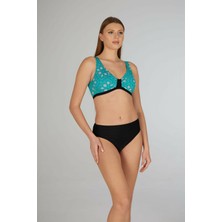 Estiva Kadın Kare Desenli Siyah Toparlayıcı Emprime Battal Beden Bikini Takımı