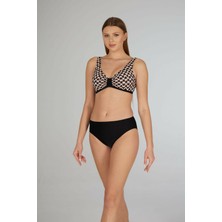 Estiva Kadın Dalga Desenli Siyah Toparlayıcı Emprime Battal Beden Bikini Takımı
