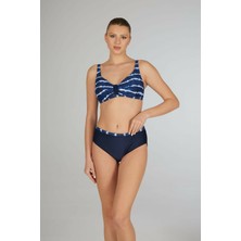 Estiva Kadın Batik Desenli Lacivert Toparlayıcı Emprime Battal Beden Bikini Takımı