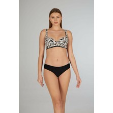 Estiva Kadın Çiçek Desenli Siyah Emprime Kaplı Battal Beden Bikini Takımı