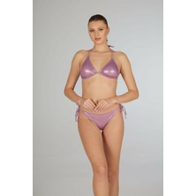 Estiva Kadın Parlak Lila Aksesuarlı Üçgen Bikini Takımı