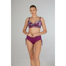 Estiva Kadın Dijital Desenli Mürdüm Emprime Kaplı Battal Beden Bikini Takımı