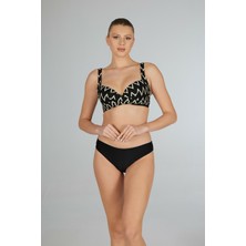 Estiva Kadın Çizgi Desenli Siyah Emprime Kaplı Battal Beden Bikini Takımı