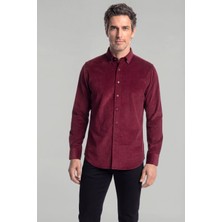 Bisse Regular Fit Paşa Yaka Pamuk Bordo Erkek Gömlek GMKDF12300300_D25