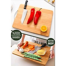 Feyza Design Bambu Kesme Tahtası Lüx Büyük Boy Çelik Saplı Peynir Servis Sunum Tepsi