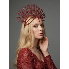 Magic Tiara El Yapımı Işıltılı Gelin Tacı – Yaprak Desenli Geniş Form