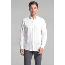 Bisse Regular Fit Paşa Yaka Cepsiz Sedef Düğmeli Beyaz Erkek Gömlek GMKTN250011_D01
