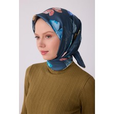 Belli Lacivert Obje Desen %100 Twill Ipek Eşarp 4329-50