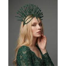 Magic Tiara El Yapımı Işıltılı Gelin Tacı – Yaprak Desenli Geniş Form