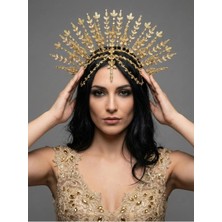 Magic Tiara El Yapımı Işıltılı Gelin Tacı – Yaprak Desenli Geniş Form