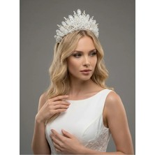 Magic Tiara Işıltılı Kristal ve Inci Detaylı El Yapımı Gelin Tacı