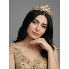 Magic Tiara Kristal Taşlı Yaprak Desenli Gelin Tacı - Işıltılı Düğün Saç Aksesuarı