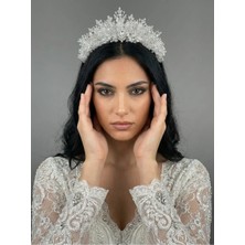 Magic Tiara Incili Kristal Gelin Tacı – Hacimli El Yapımı Kraliçe Tacı