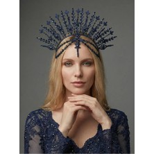 Magic Tiara El Yapımı Işıltılı Gelin Tacı – Yaprak Desenli Geniş Form