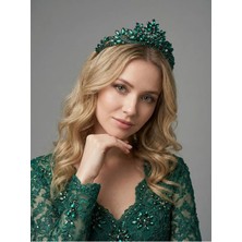 Magic Tiara Kristal Taşlı Yaprak Desenli Gelin Tacı - Işıltılı Düğün Saç Aksesuarı
