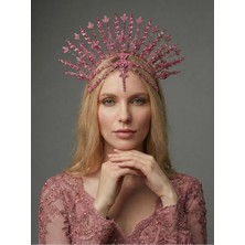 Magic Tiara El Yapımı Işıltılı Gelin Tacı – Yaprak Desenli Geniş Form