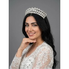 Magic Tiara Kristal Taşlı Işıltılı Kraliçe Model Gelin Tacı - Zarif Düğün Saç Aksesuarı