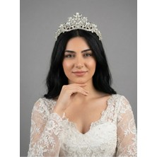 Magic Tiara Kristal Taşlı Yaprak Desenli Gelin Tacı - Işıltılı Düğün Saç Aksesuarı