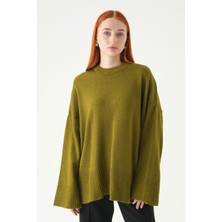 Rays Yağ Yeşili Bisiklet Yaka Oversize Kazak 2450