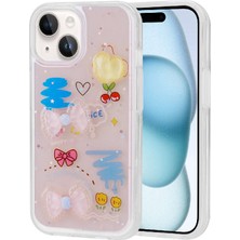 Yıldız Store iPhone 15 Plus Uyumlu Kabartma Figürlü Parlak Ydst Minimini Silikon Kapak-Pembe
