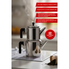 Feyza Design Büyük Siyah Paslanmaz Çelik Çaydanlık Takımı, Şık ve Dayanıklı Tasarım