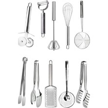 Kitchen Damys Paslanmaz Çelik Mutfak Maşa Seti 10 Parça Kevgir Çırpıcı Maşa Set