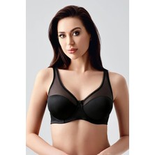 New Bra Kadın C Kap Balenli Tül Detaylı Toparlayıcı Sütyen | Siyah 2304