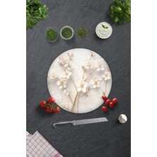 Feyza Design Şık Beyaz Çiçek Desenli Cam Kesme Tabla, 32CM, Modern ve Dayanıklı