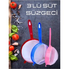 Feyza Design Çok Amaçlı 3'lü Süt Süzgeci Seti, 14-17-20 Cm, Pirinç Bakliyat Süzgeci