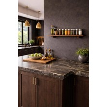 Pinoxi 85 cm Masif Ahşap Duvar Rafı Baharatlık Mutfak Duvar Rafı 85 cm Ceviz Rengi