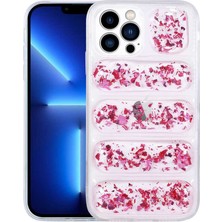 iPhone 13 Pro Kılıf Kamera Korumalı Simli Airbag'li Ydst Dalga Kapak-Pembe Koyu