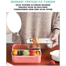 Skygo Bento 1100ML Lunchbox Tek Katlı 2 Bölmeli Paslanmaz Çelik Sefer Tası Yemek Kutusu (Açık Kırmızı)