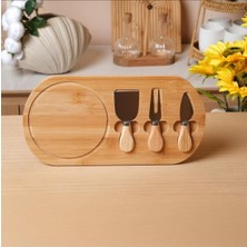 Feyza Design Bambu Peynir ve Şarküteri Sunum Tabağı, Kesme Tahtası, Bıçak ve Çatal Seti