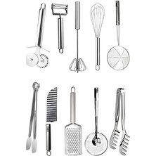 Kitchen Damys Paslanmaz Çelik 10 Parça Kevgir Rende Maşa Sarımsak Ezici Set Çeyiz Seti
