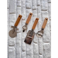 Feyza Design 4'lü Bambu Saplı Mini Hamur Rulo ve Çok Amaçlı Set