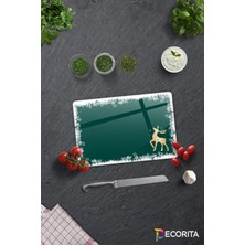 Feyza Design Şık Cam Kesme Tablası, Yeni Yıl Teması, 20X30 Cm, Modern ve Kullanışlı