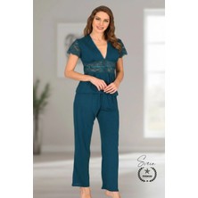 Svein #pijama Yeşil Nefes Alabilen Yumuşak Kadın Pijama Seti Günlük Kullanım Modern Şık Çeyiz Terletmeyen