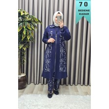 Kadın Giyim Büyük Beden Modal Tesettür Uzun Üçlü Simli Takım