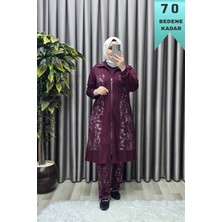 Kadın Giyim Büyük Beden Modal Tesettür Uzun Üçlü Simli Takım