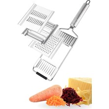 Feyza Design Pratik Rende, 3 Başlıklı, Tutmalı, Kaydırmaz Taban, Ayarlanabilir, Çelik Sebze Peynir Dilimleyici