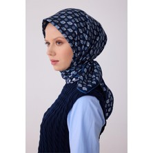 Belli Lacivert Etnik Desen %100 Twill Ipek Eşarp 4308-04