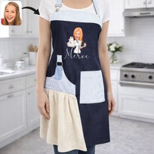 Bk Gift Kişiye Özel Karikatürlü Pamuk Denim Havlu Detaylı Mutfak Önlüğü -6, Aşçı ve Şef Önlüğü, Anneye Hediye