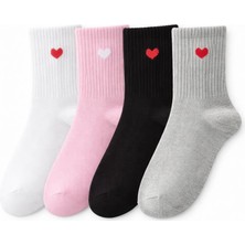 Solde 4 Çift Kız Çocuk Pamuklu Günlük Çorap – Kalpli Desen, Renkli Kombin, Kaliteli