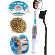 Smnr  Lehimleme Seti Havya Ucu Temizleme Teli Flux,lehim Emme Tel 2,5mm ve Lehim Teli Soldering 40GR 0,5mm ST04
