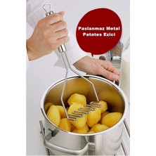 Feyza Design Paslanmaz Metal Patates Ezici, Püre Yapıcı, 24 Cm, Pratik ve Şık Tasarım