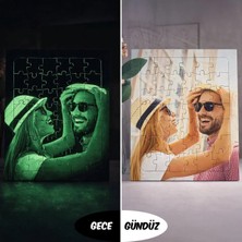 Bk Gift Kişiye Özel Fotoğraflı 42 Parça A4 Fosforlu Puzzle -1, Gece Parlayan Puzzle, Sevgiliye ve Ev Hediyesi