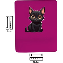 Ivart Sevimli Siyah Kedi Baskılı Bileklik Destekli Dikdörtgen Mor Mouse Pad