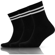 Sonnors 3 Çift Pamuklu Destekli Retro Kadın Erkek Uzun Siyah Spor Çorap